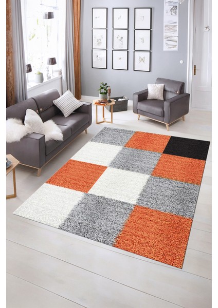 Dijital Baskılı Kaymaz Yıkanabilir Modern Desen Yolluk Mutfak Salon Halısı, N-Modern-53-Turuncu, indirimleri