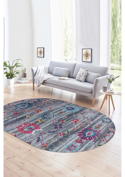 Dijital Kaymaz Yıkanabilir Modern Desen Oval Yolluk Mutfak Salon Halısı, N-O-Modern-30-Renkli,