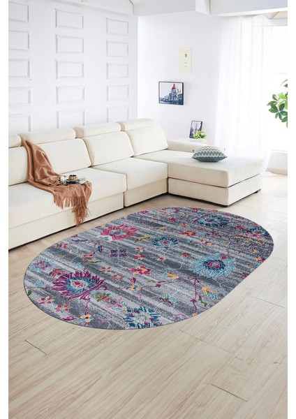Dijital Kaymaz Yıkanabilir Modern Desen Oval Yolluk Mutfak Salon Halısı, N-O-Modern-30-Renkli,