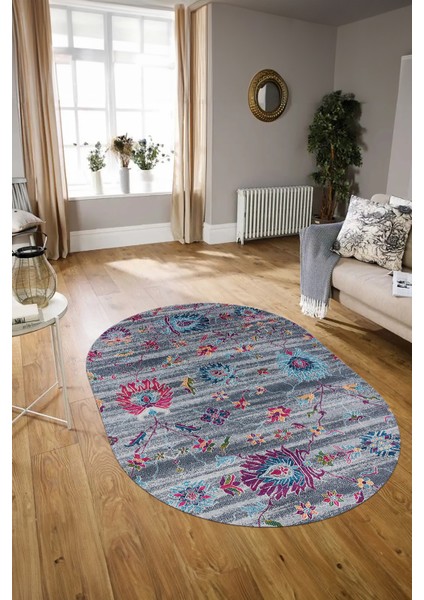 Dijital Kaymaz Yıkanabilir Modern Desen Oval Yolluk Mutfak Salon Halısı, N-O-Modern-30-Renkli,