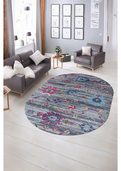 Dijital Kaymaz Yıkanabilir Modern Desen Oval Yolluk Mutfak Salon Halısı, N-O-Modern-30-Renkli,