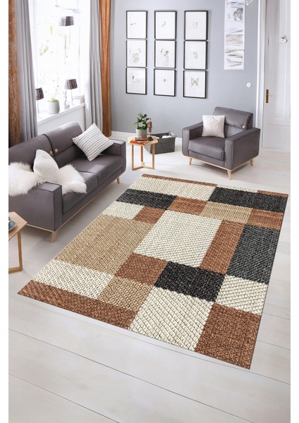 Dijital Baskılı Kaymaz Yıkanabilir Modern Desen Yolluk Mutfak Salon Halısı, N-Modern-77-Kahve, indirimleri