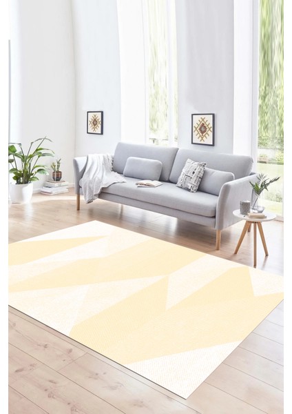 Dijital Baskılı Kaymaz Yıkanabilir Modern Desen Yolluk Mutfak Salon Halısı, N-Modern-54-Krem,