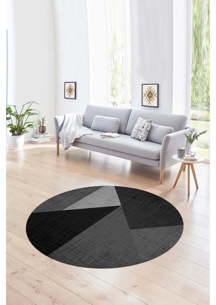 Dijital Kaymaz Taban Yıkanabilir Modern Desen Yuvarlak Mutfak Salon Halısı, N-Y-Modern-38-Antrasit,