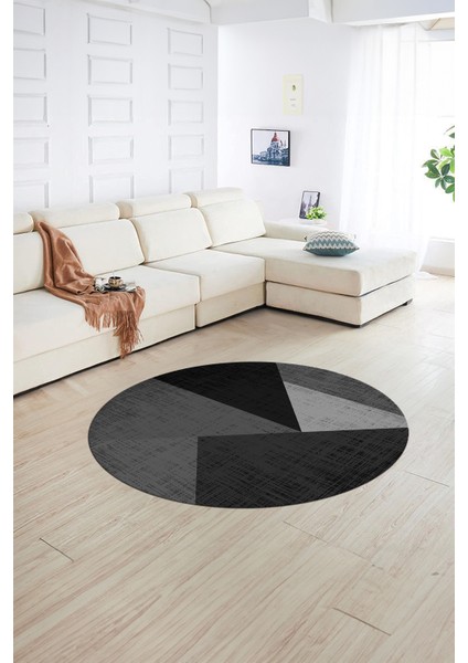 Dijital Kaymaz Taban Yıkanabilir Modern Desen Yuvarlak Mutfak Salon Halısı, N-Y-Modern-38-Antrasit,