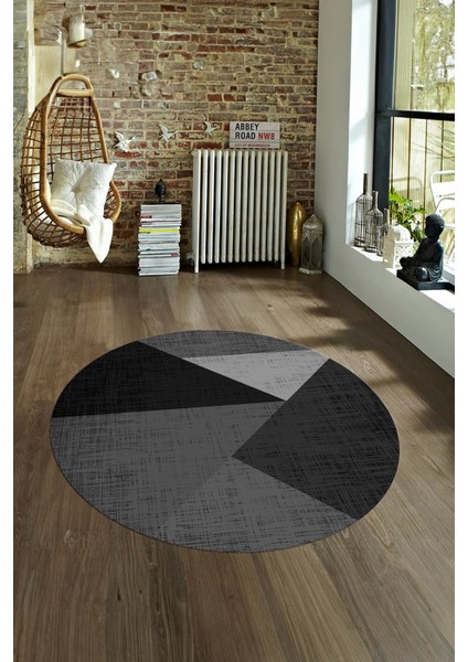 Dijital Kaymaz Taban Yıkanabilir Modern Desen Yuvarlak Mutfak Salon Halısı, N-Y-Modern-38-Antrasit,