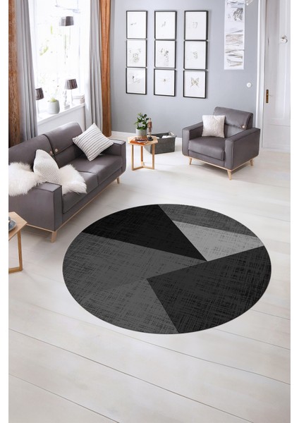 Dijital Kaymaz Taban Yıkanabilir Modern Desen Yuvarlak Mutfak Salon Halısı, N-Y-Modern-38-Antrasit,