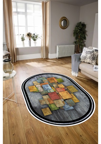 Dijital Kaymaz Yıkanabilir Modern Desen Oval Yolluk Mutfak Salon Halısı, N-O-Modern-13-Renkli, modelleri