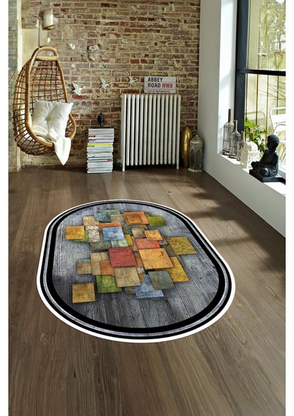 Dijital Kaymaz Yıkanabilir Modern Desen Oval Yolluk Mutfak Salon Halısı, N-O-Modern-13-Renkli, fırsatları