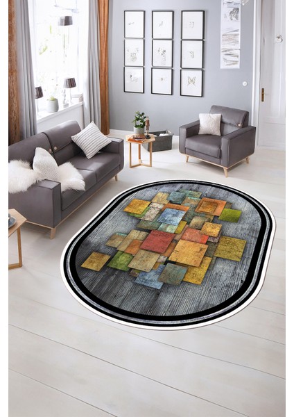 Dijital Kaymaz Yıkanabilir Modern Desen Oval Yolluk Mutfak Salon Halısı, N-O-Modern-13-Renkli, indirimleri