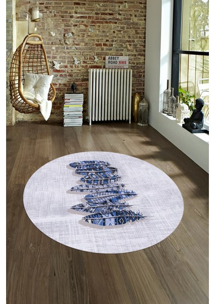 Dijital Kaymaz Taban Yıkanabilir Modern Desen Yuvarlak Mutfak Salon Halısı, N-Y-Modern-50-Mavi,