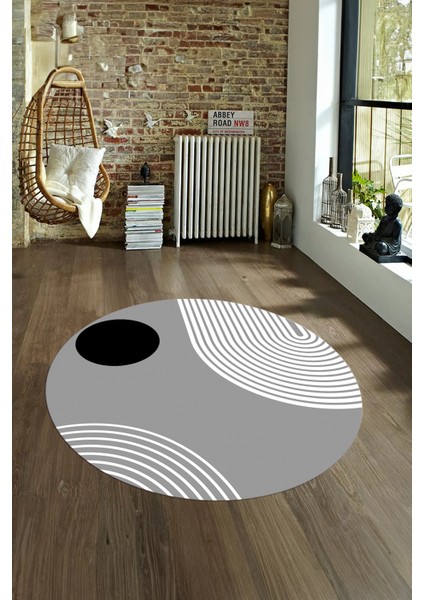 Dijital Kaymaz Taban Yıkanabilir Modern Desen Yuvarlak Mutfak Salon Halısı, N-Y-Modern-52-Gri, fırsatları