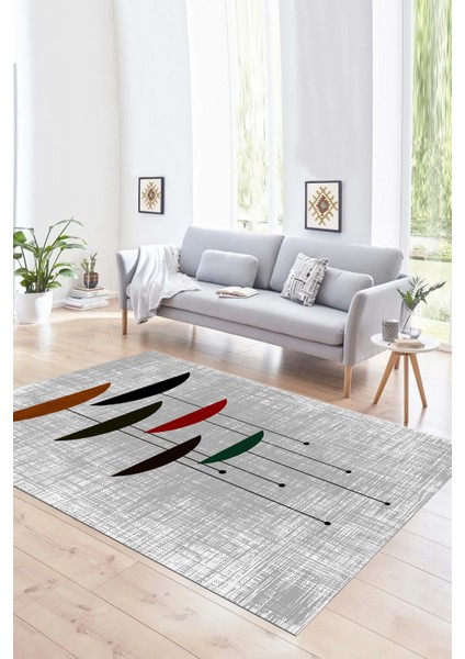 Dijital Baskılı Kaymaz Yıkanabilir Modern Desen Yolluk Mutfak Salon Halısı, N-MODERN-112-GRİ,