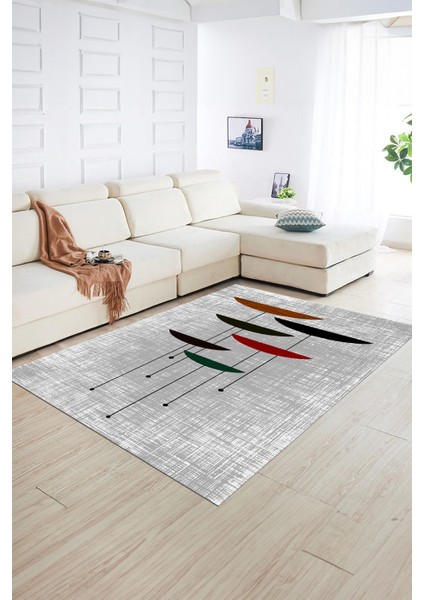 Dijital Baskılı Kaymaz Yıkanabilir Modern Desen Yolluk Mutfak Salon Halısı, N-MODERN-112-GRİ,