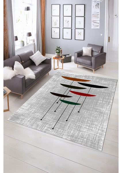 Dijital Baskılı Kaymaz Yıkanabilir Modern Desen Yolluk Mutfak Salon Halısı, N-MODERN-112-GRİ,