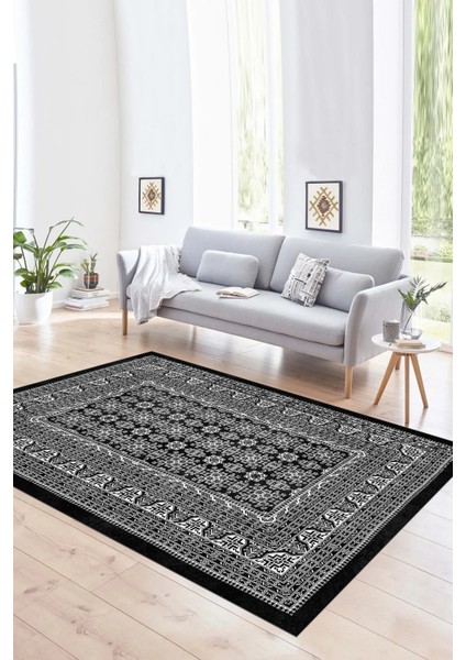 Dijital Baskılı Kaymaz Yıkanabilir Modern Desen Yolluk Mutfak Salon Halısı, N-MODERN-113-ANTRASİT,
