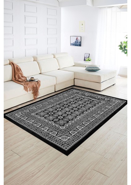 Dijital Baskılı Kaymaz Yıkanabilir Modern Desen Yolluk Mutfak Salon Halısı, N-MODERN-113-ANTRASİT,