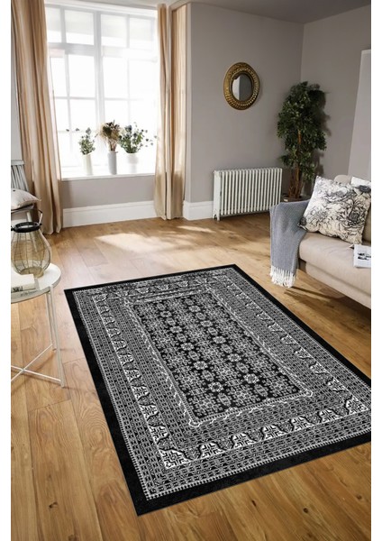 Dijital Baskılı Kaymaz Yıkanabilir Modern Desen Yolluk Mutfak Salon Halısı, N-MODERN-113-ANTRASİT,
