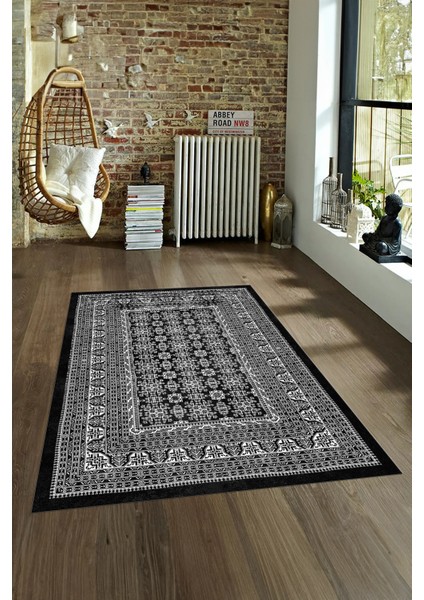 Dijital Baskılı Kaymaz Yıkanabilir Modern Desen Yolluk Mutfak Salon Halısı, N-MODERN-113-ANTRASİT,