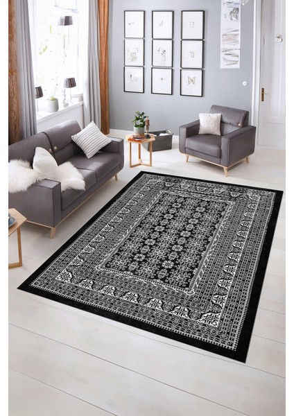 Dijital Baskılı Kaymaz Yıkanabilir Modern Desen Yolluk Mutfak Salon Halısı, N-MODERN-113-ANTRASİT,