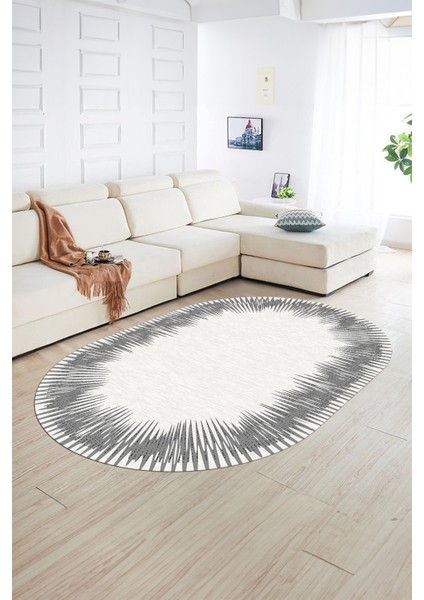 Dijital Kaymaz Yıkanabilir Modern Desen Oval Yolluk Mutfak Salon Halısı, N-O-Modern-48-Gri, fiyatları