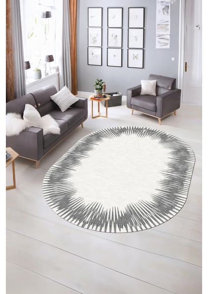 Dijital Kaymaz Yıkanabilir Modern Desen Oval Yolluk Mutfak Salon Halısı, N-O-Modern-48-Gri, indirimleri