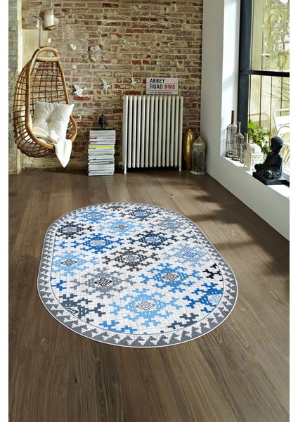 Dijital Kaymaz Yıkanabilir Modern Desen Oval Yolluk Mutfak Salon Halısı, N-O-Modern-14-Mavi, modelleri