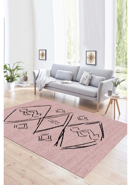 Dijital Baskılı Kaymaz Yıkanabilir Modern Desen Yolluk Mutfak Salon Halısı, N-Modern-59-Pembe,