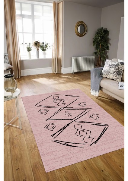 Dijital Baskılı Kaymaz Yıkanabilir Modern Desen Yolluk Mutfak Salon Halısı, N-Modern-59-Pembe, modelleri