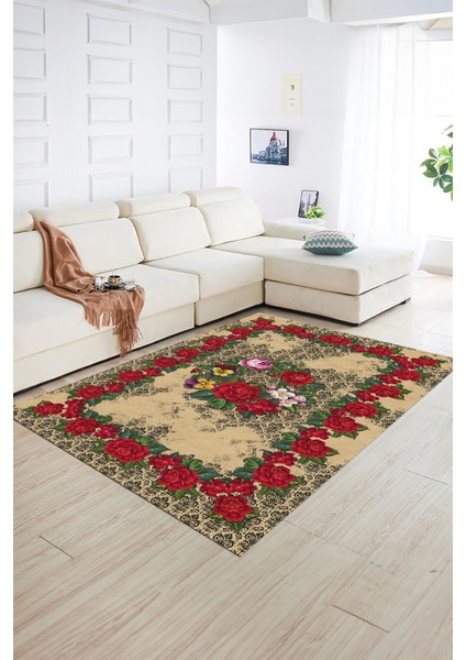 Dijital Baskılı Kaymaz Yıkanabilir Modern Desen Yolluk Mutfak Salon Halısı, N-Modern-21-Krem, fiyatları
