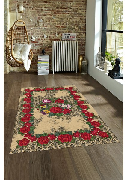 Dijital Baskılı Kaymaz Yıkanabilir Modern Desen Yolluk Mutfak Salon Halısı, N-Modern-21-Krem, fırsatları
