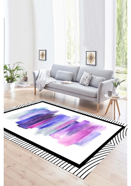 Dijital Baskılı Kaymaz Yıkanabilir Modern Desen Yolluk Mutfak Salon Halısı, N-Modern-22-Mor,