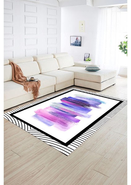 Dijital Baskılı Kaymaz Yıkanabilir Modern Desen Yolluk Mutfak Salon Halısı, N-Modern-22-Mor,