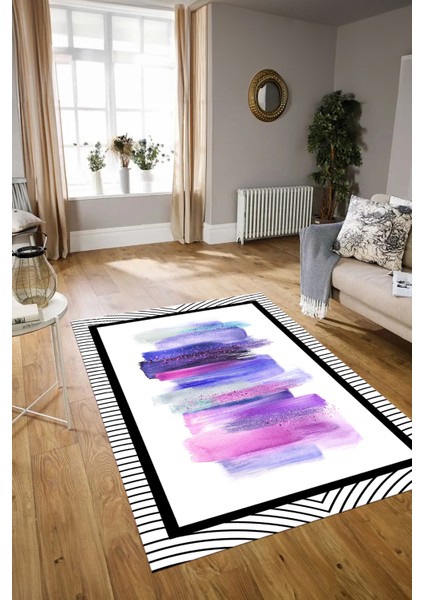 Dijital Baskılı Kaymaz Yıkanabilir Modern Desen Yolluk Mutfak Salon Halısı, N-Modern-22-Mor,