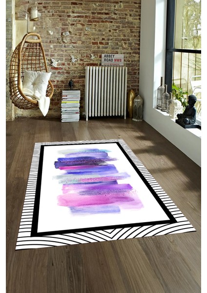 Dijital Baskılı Kaymaz Yıkanabilir Modern Desen Yolluk Mutfak Salon Halısı, N-Modern-22-Mor,