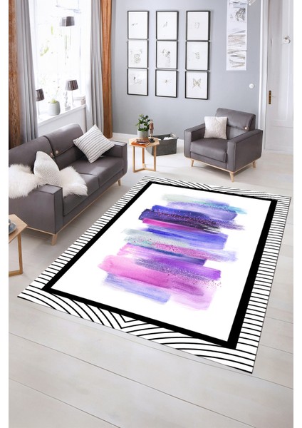 Dijital Baskılı Kaymaz Yıkanabilir Modern Desen Yolluk Mutfak Salon Halısı, N-Modern-22-Mor,