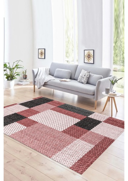 Dijital Baskılı Kaymaz Yıkanabilir Modern Desen Yolluk Mutfak Salon Halısı, N-Modern-77-Kırmızı,