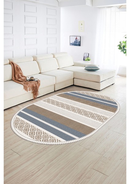 Dijital Kaymaz Yıkanabilir Modern Desen Oval Yolluk Mutfak Salon Halısı, N-O-Modern-18-Kahve, fiyatları