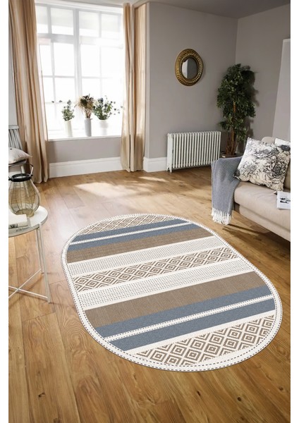 Dijital Kaymaz Yıkanabilir Modern Desen Oval Yolluk Mutfak Salon Halısı, N-O-Modern-18-Kahve, modelleri