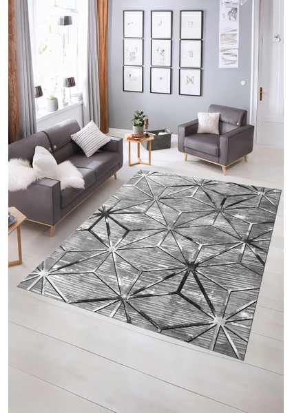 Dijital Baskılı Kaymaz Yıkanabilir Modern Desen Yolluk Mutfak Salon Halısı, N-Modern-39-Gri, indirimleri