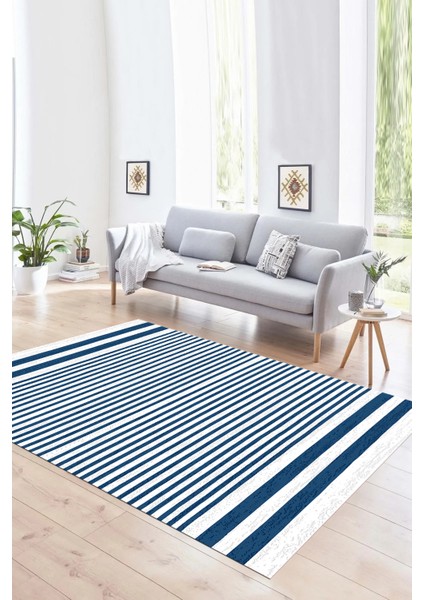 Dijital Baskılı Kaymaz Yıkanabilir Modern Desen Yolluk Mutfak Salon Halısı, N-Modern-63-Mavi,