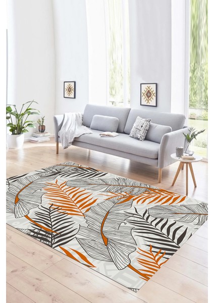 Dijital Baskılı Kaymaz Yıkanabilir Modern Desen Yolluk Mutfak Salon Halısı, N-Modern-98-Turuncu,