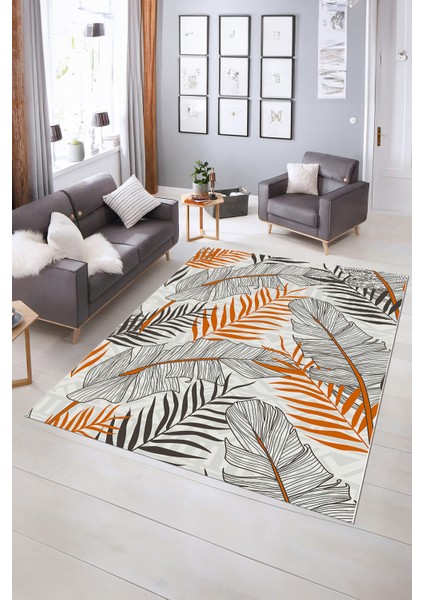 Dijital Baskılı Kaymaz Yıkanabilir Modern Desen Yolluk Mutfak Salon Halısı, N-Modern-98-Turuncu, indirimleri