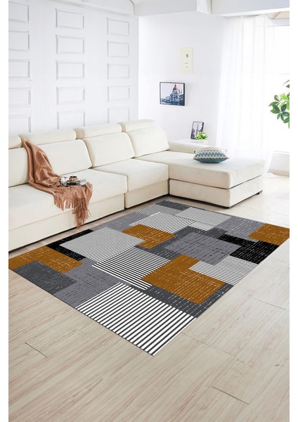 Dijital Baskılı Kaymaz Yıkanabilir Modern Desen Yolluk Mutfak Salon Halısı, N-Modern-47-Kahve, fiyatları