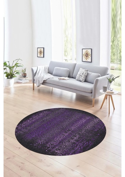 Dijital Kaymaz Taban Yıkanabilir Modern Desen Yuvarlak Mutfak Salon Halısı, N-Y-Modern-28-Mor,
