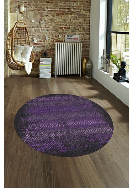 Dijital Kaymaz Taban Yıkanabilir Modern Desen Yuvarlak Mutfak Salon Halısı, N-Y-Modern-28-Mor,