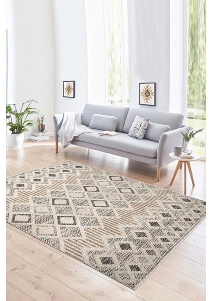 Dijital Baskılı Kaymaz Yıkanabilir Modern Desen Yolluk Mutfak Salon Halısı, N-Modern-67-Bej,