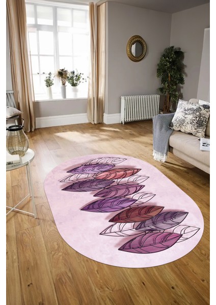 Dijital Kaymaz Yıkanabilir Modern Desen Oval Yolluk Mutfak Salon Halısı, N-O-Modern-08-Mor,