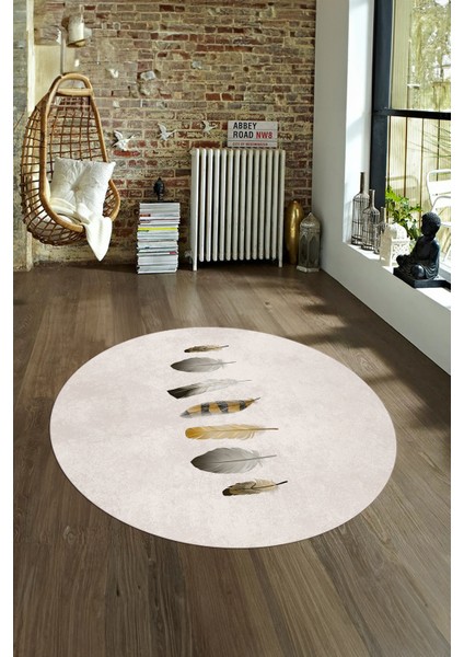 Dijital Kaymaz Taban Yıkanabilir Modern Desen Yuvarlak Mutfak Salon Halısı, N-Y-MODERN-115-KREM, fırsatları