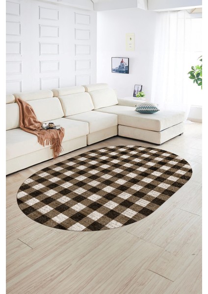 Dijital Kaymaz Yıkanabilir Modern Desen Oval Yolluk Mutfak Salon Halısı, N-O-Modern-55-Kahve, fiyatları